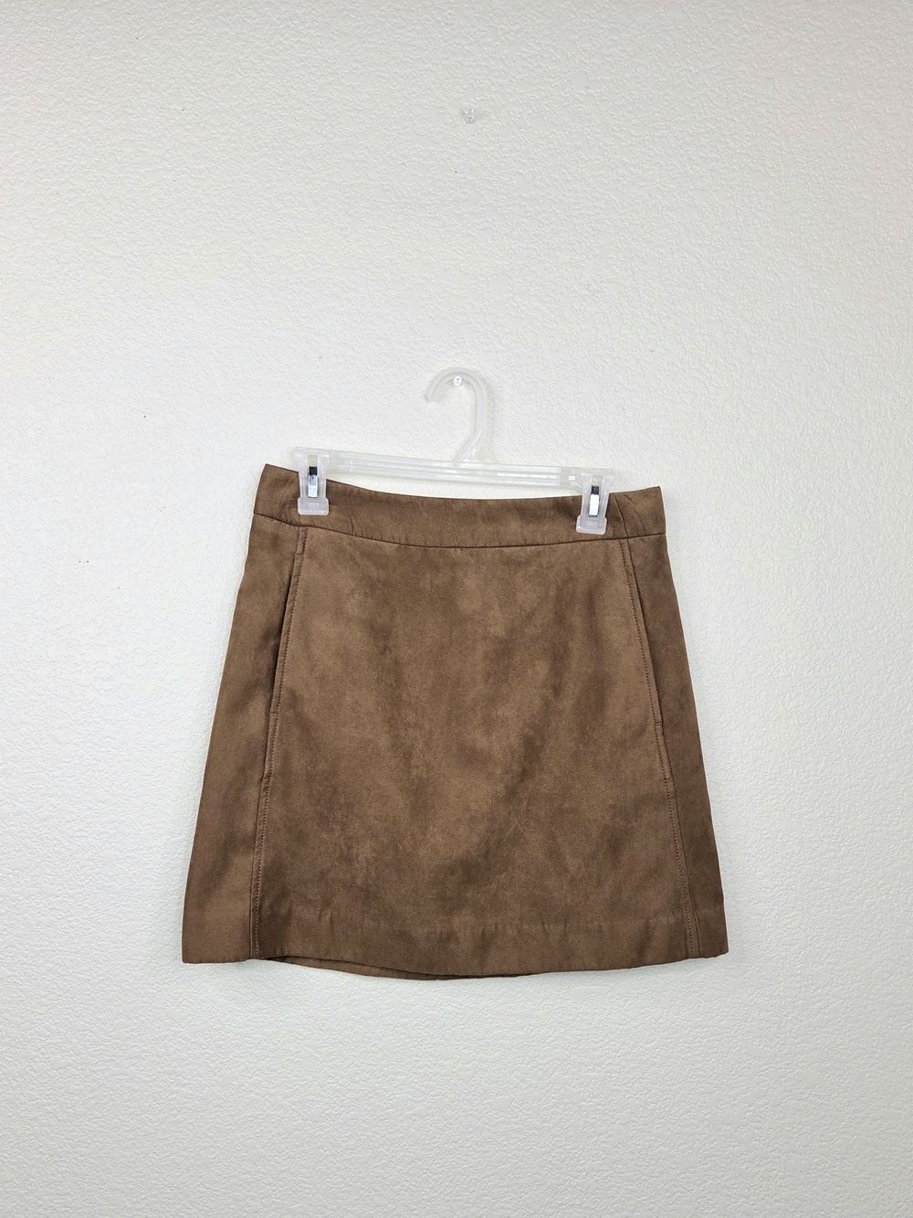 J.CREW A-Line Mini Skirt 6 Brown Faux Suede Lined Pockets Zip Zipper Solid